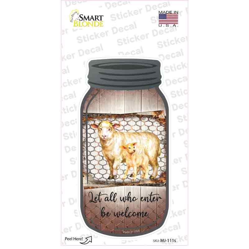 MJ-111s-M Sheep Let All Who Enter Novelty Mason Jar Sticker Decal, Medium