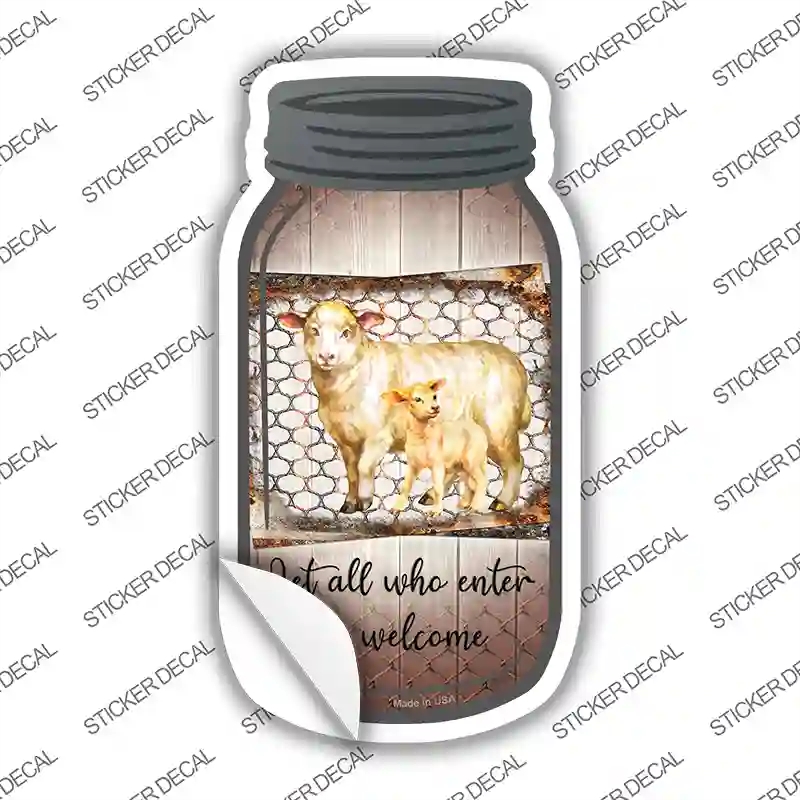 MJ-111s-S Sheep Let All Who Enter Novelty Mason Jar Sticker Decal, Small