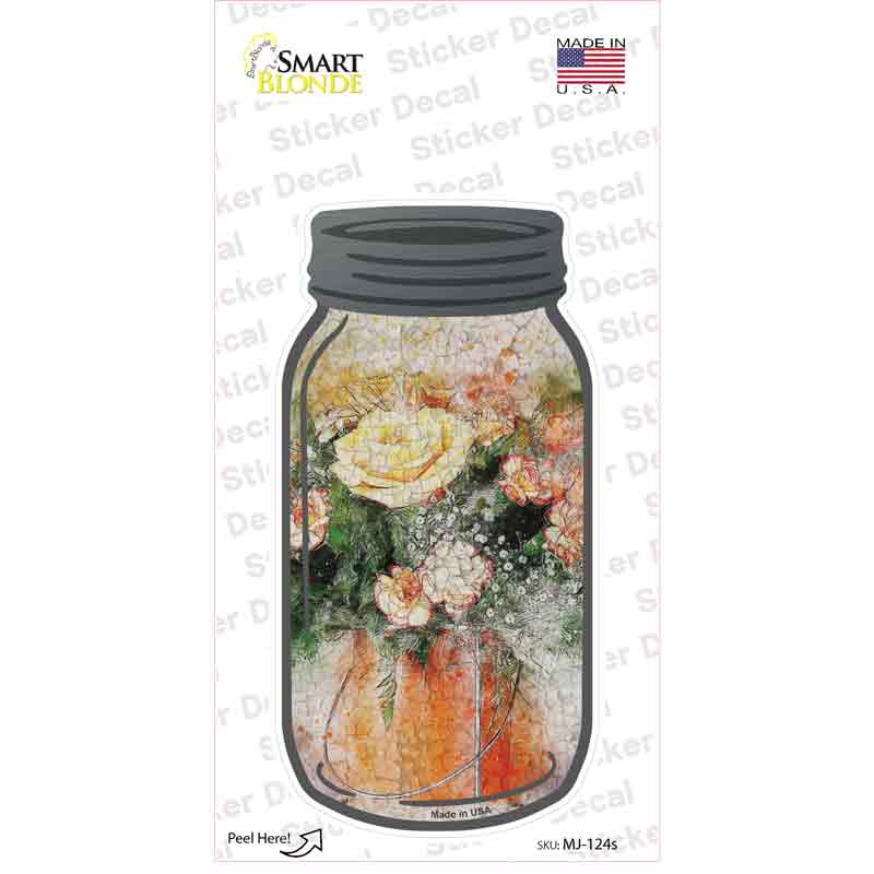MJ-124s-M White Rose Watercolor Novelty Mason Jar Sticker Decal, Medium