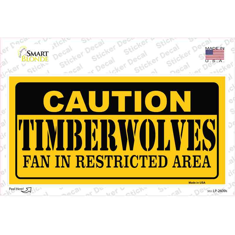 LP-2609s-M Caution Timberwolves Fan Novelty Sticker Decal, Medium