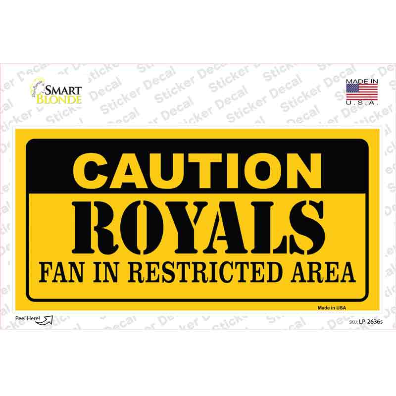 LP-2636s-M Caution Royals Fan Novelty Sticker Decal, Medium