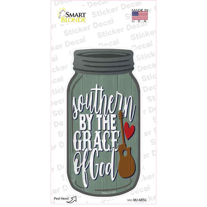 MJ-685s-M Southern By the Grace of God Novelty Mason Jar Sticker Decal, Medium