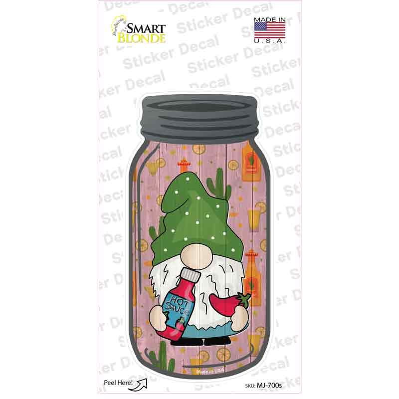 MJ-700s-M Gnome with Hot Sauce Novelty Mason Jar Sticker Decal, Medium