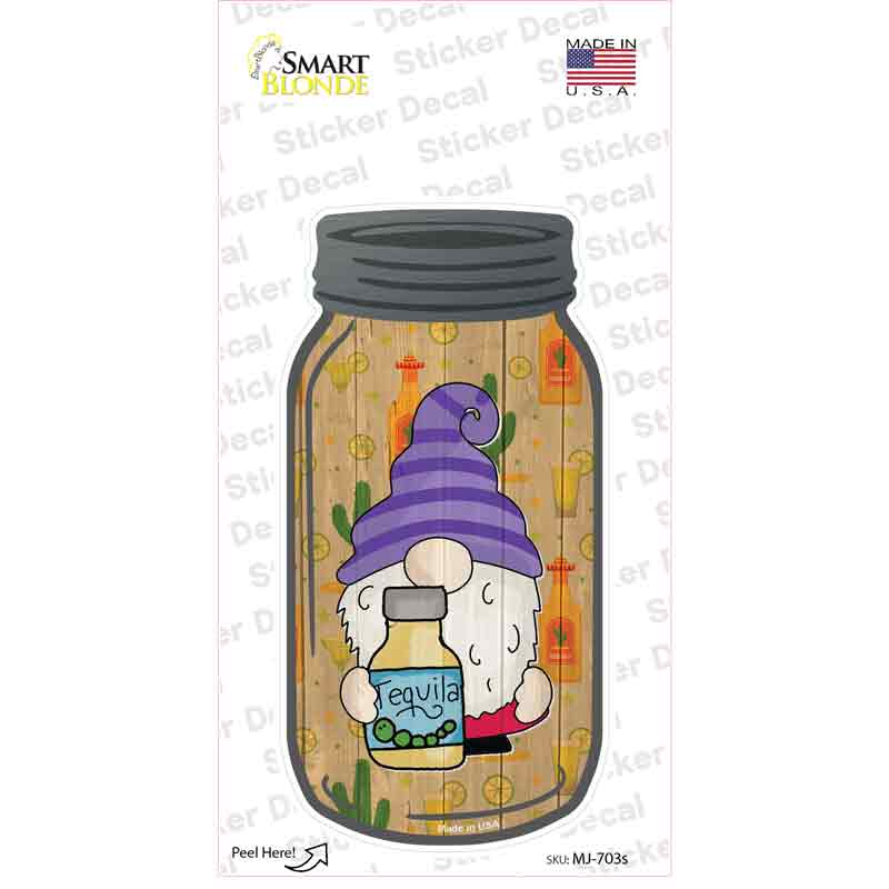 MJ-703s-M Gnome with Tequila Novelty Mason Jar Sticker Decal, Medium