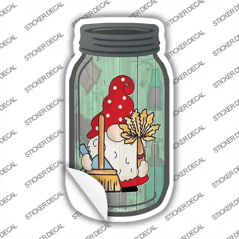 MJ-705s-S Gnome with Broom & Duster Novelty Mason Jar Sticker Decal, Small