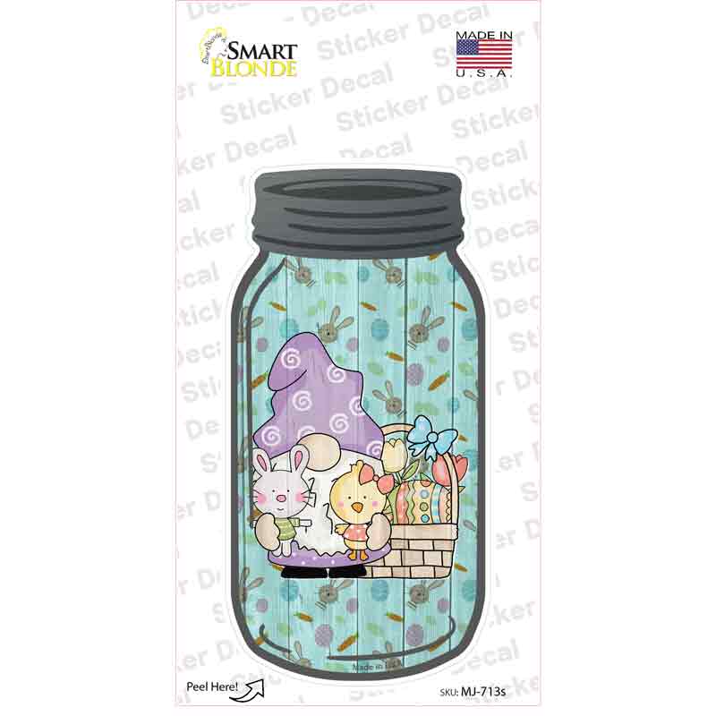 MJ-713s-M Gnome with Easter Basket Novelty Mason Jar Sticker Decal, Medium