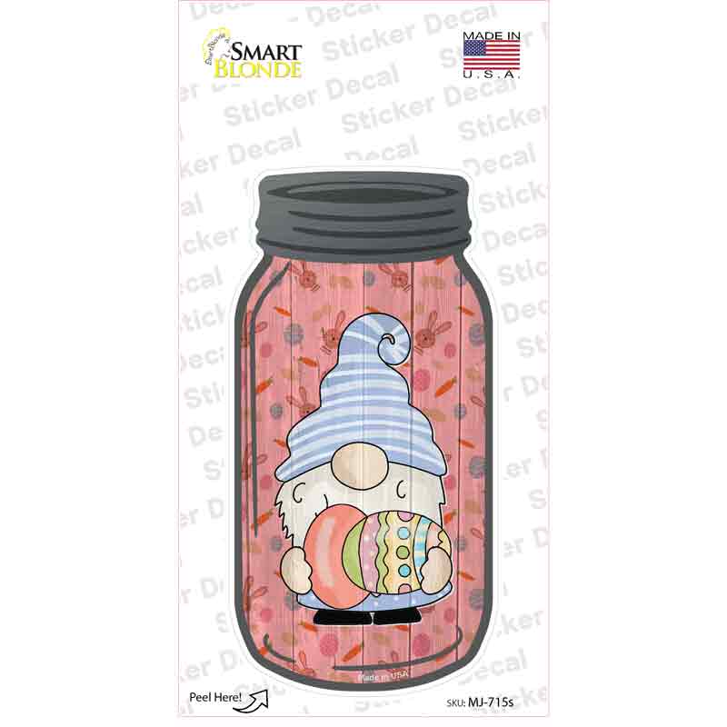 MJ-715s-M Gnome with Red Egg Novelty Mason Jar Sticker Decal, Medium