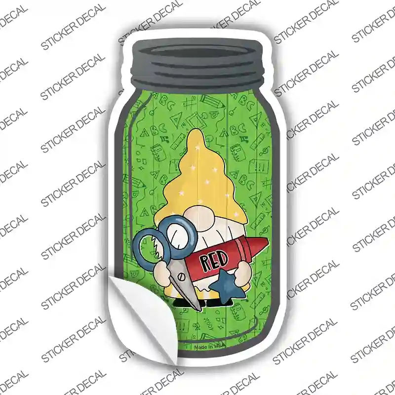 MJ-721s-S Gnome with Red Crayon Novelty Mason Jar Sticker Decal, Small