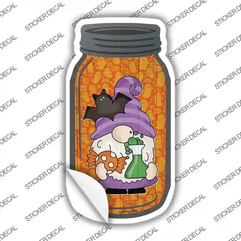 MJ-723s-L Gnome with Flying Bat Novelty Mason Jar Sticker Decal, Large