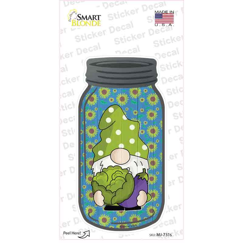 MJ-731s-M Gnome with Eggplant Novelty Mason Jar Sticker Decal, Medium
