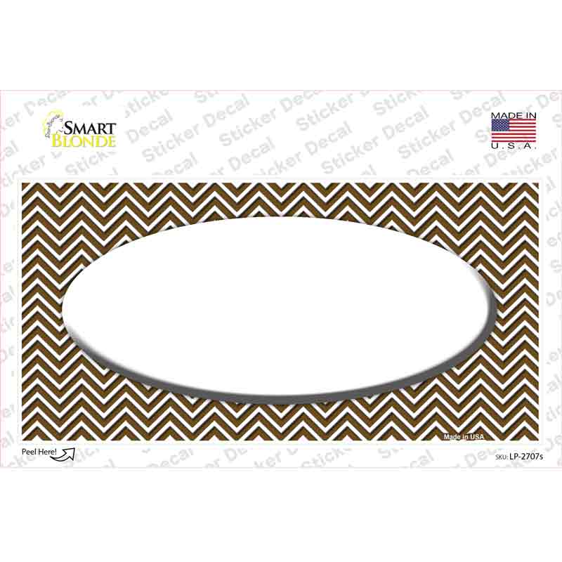LP-2707s-M Brown White Chevon Center Oval Novelty Sticker Decal, Medium