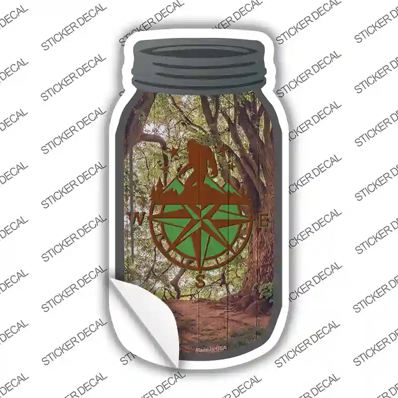 MJ-851s-L Bigfoot Compass Novelty Mason Jar Sticker Decal, Large
