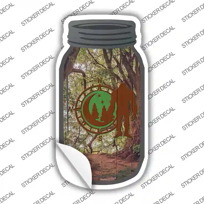 MJ-852s-S Bigfoot Compass Night Novelty Mason Jar Sticker Decal, Small