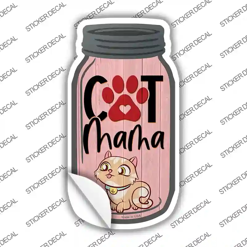 MJ-861s-S Cat Mama Light Pink Novelty Mason Jar Sticker Decal, Small