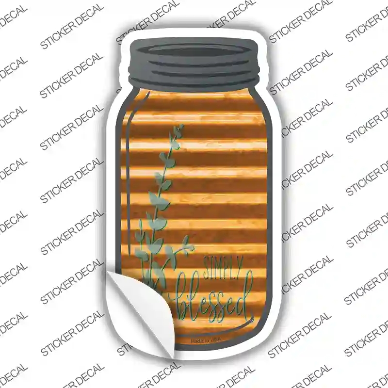 MJ-401s-S Simply Blessed Corrugated Orange Novelty Mason Jar Sticker Decal, Small