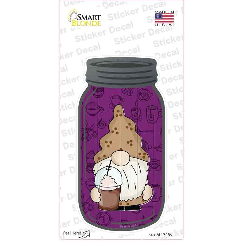 MJ-746s-M Gnome with Frozen Coffee Novelty Mason Jar Sticker Decal, Medium