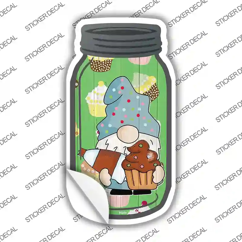 MJ-750s-S Gnome with Chocolate Cupcake Novelty Mason Jar Sticker Decal, Small
