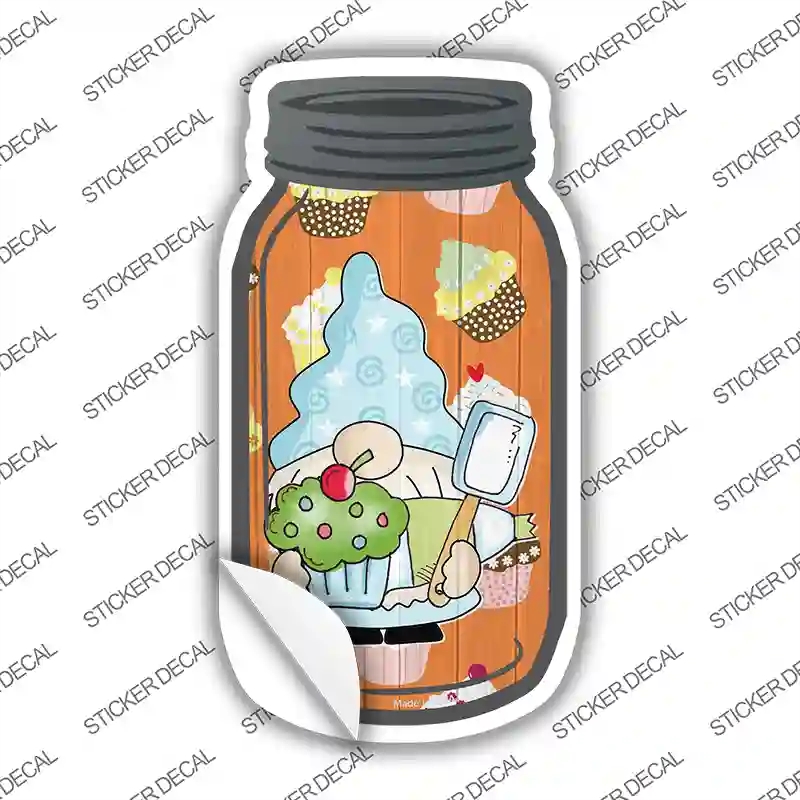 MJ-752s-S Gnome with Green Cupcake Novelty Mason Jar Sticker Decal, Small
