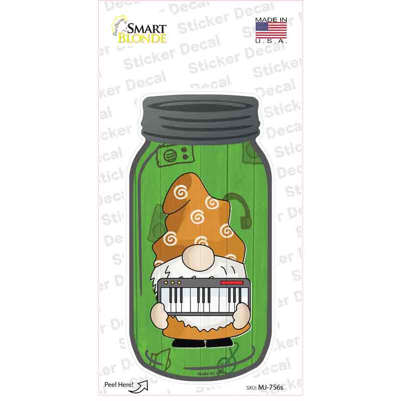 MJ-756s-M Gnome with Piano Novelty Mason Jar Sticker Decal, Medium