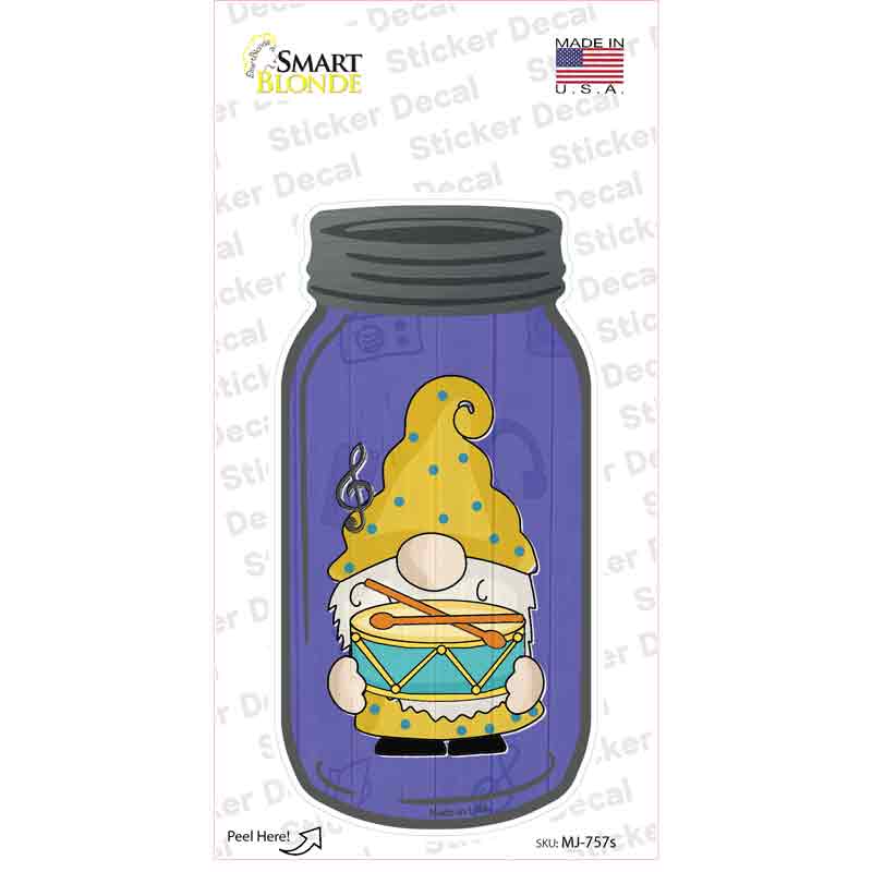 MJ-757s-M Gnome with Drums Novelty Mason Jar Sticker Decal, Medium
