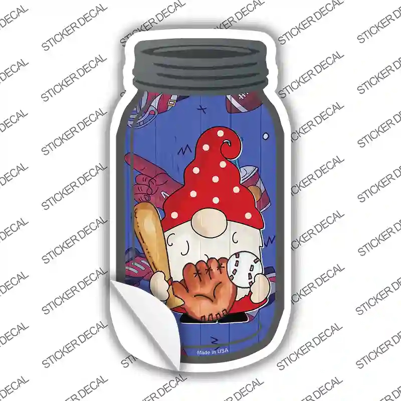MJ-759s-L Gnome Playing Baseball Novelty Mason Jar Sticker Decal, Large