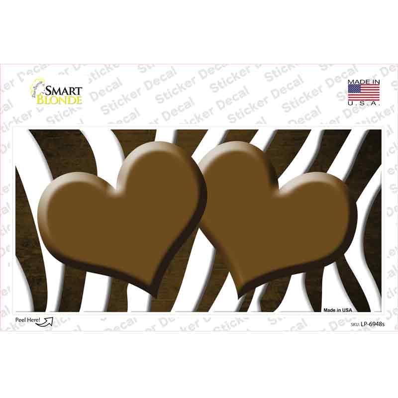 LP-6948s-M Brown White Zebra Hearts Oil Rubbed Novelty Sticker Decal, Medium