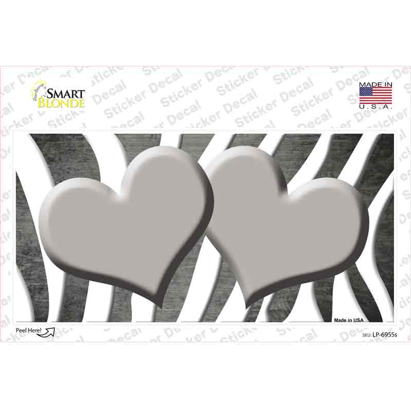 LP-6955s-M Gray White Zebra Hearts Oil Rubbed Novelty Sticker Decal, Medium