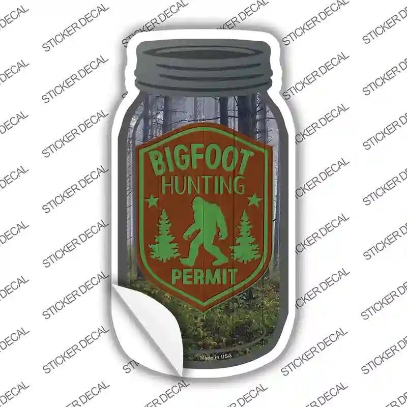 MJ-854s-S Bigfoot Hunting Permit Novelty Mason Jar Sticker Decal, Small
