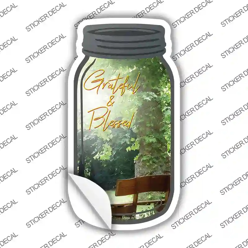MJ-045s-L Summer Grateful & Blessed Novelty Mason Jar Sticker Decal, Large