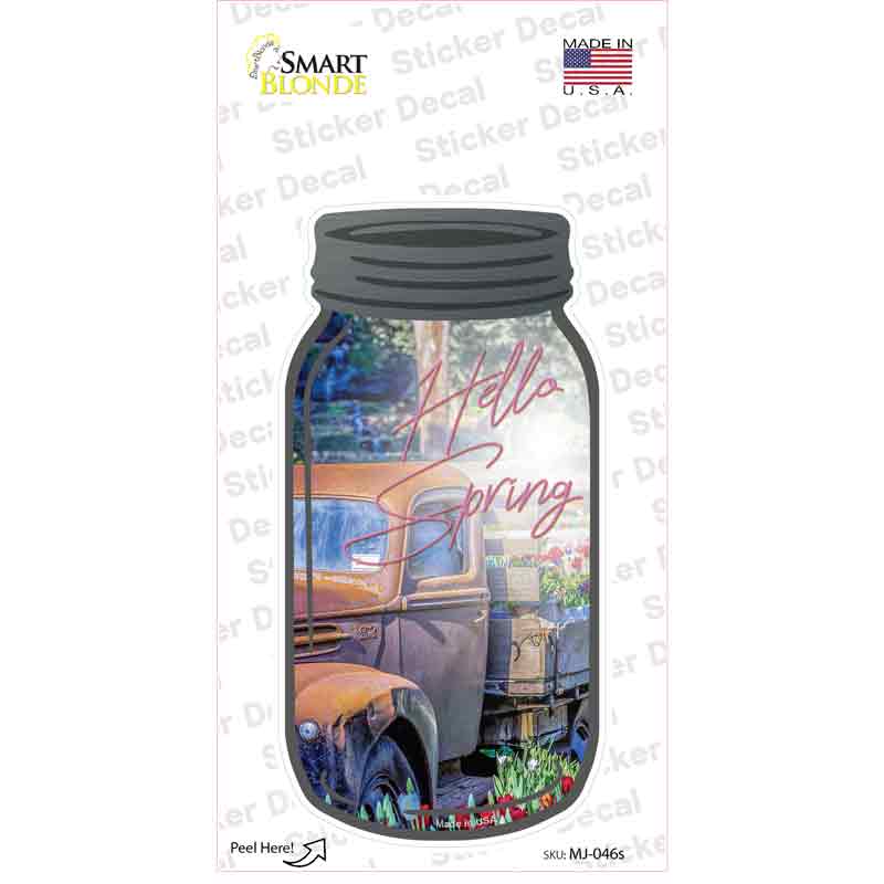 MJ-046s-M Hello Spring Novelty Mason Jar Sticker Decal, Medium