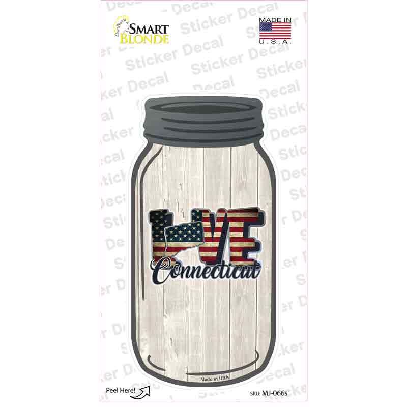 MJ-066s-M Love Connecticut Silhouette Novelty Mason Jar Sticker Decal, Medium