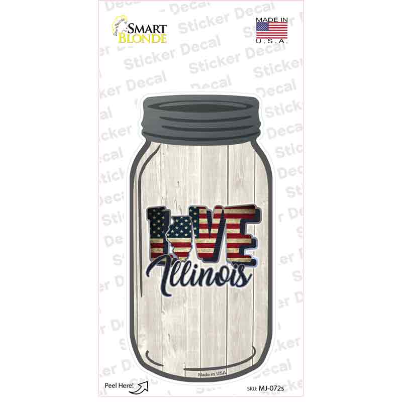 MJ-072s-M Love Illinois Silhouette Novelty Mason Jar Sticker Decal, Medium