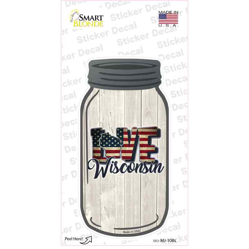 MJ-108s-M Love Wisconsin Silhouette Novelty Mason Jar Sticker Decal, Medium