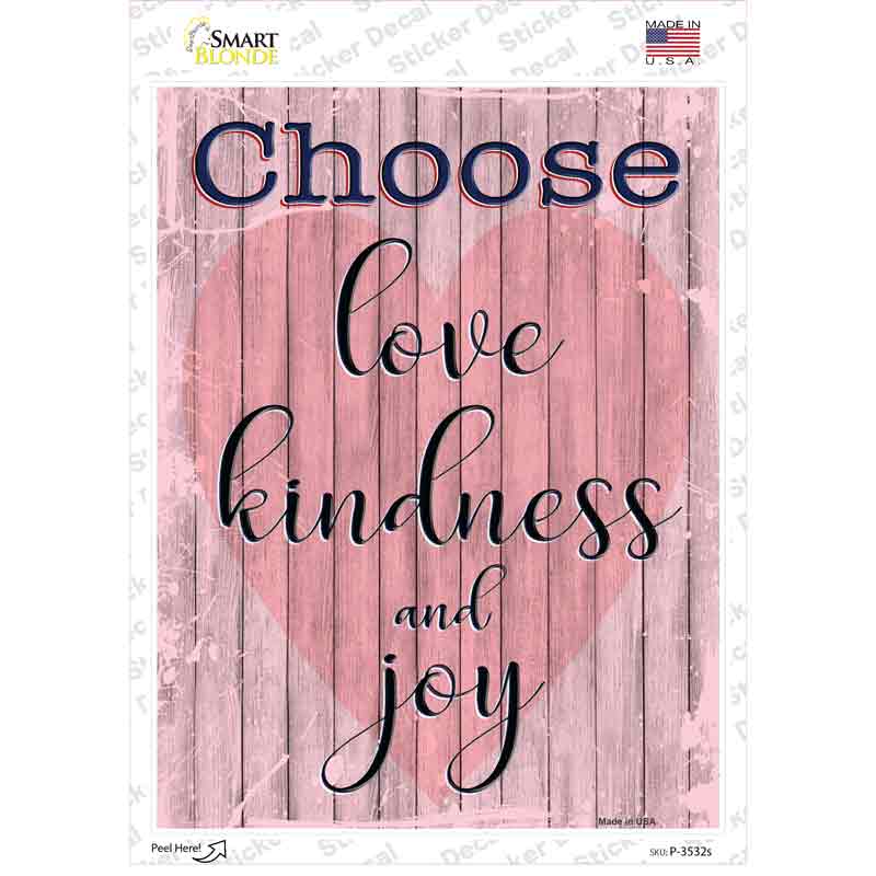 P-3532s-M Love Kindness Joy Novelty Rectangular Sticker Decal, Medium