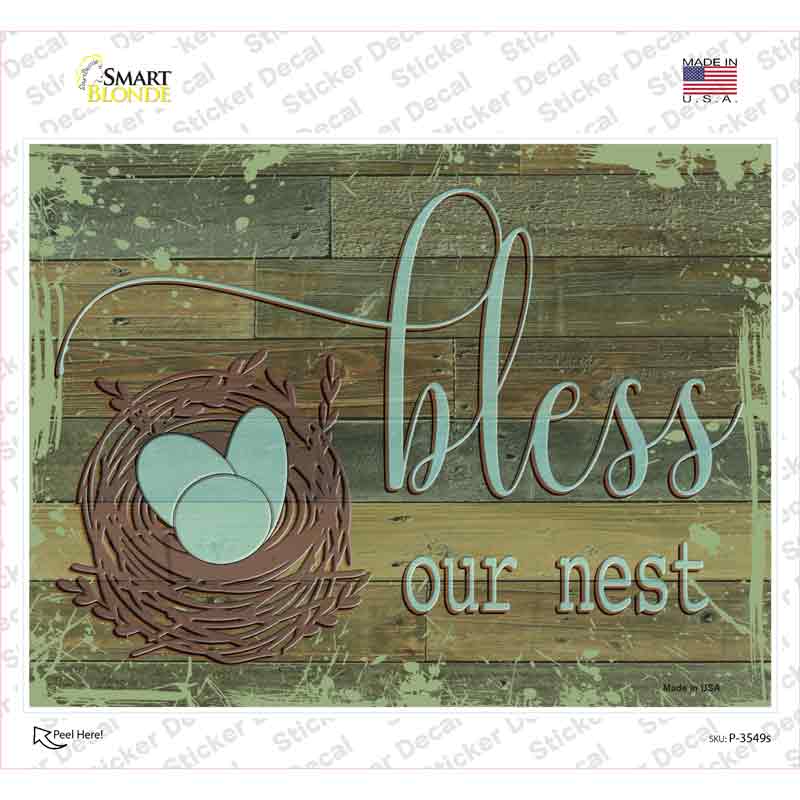 P-3549s-M Bless Our Nest Novelty Rectangular Sticker Decal, Medium