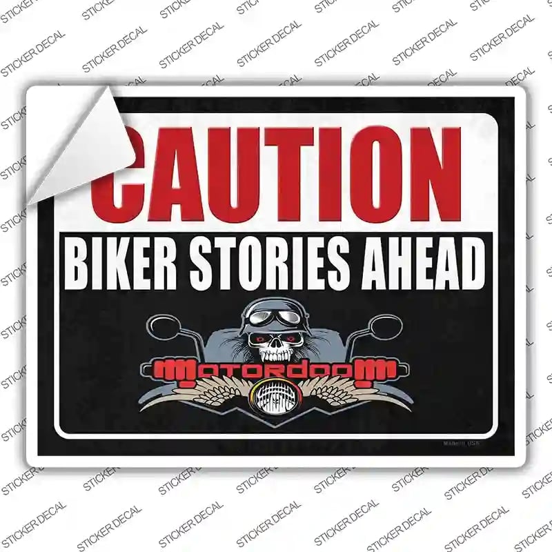 P-4138s-XL Caution Biker Stories Ahead Novelty Rectangular Sticker Decal, Extra Large