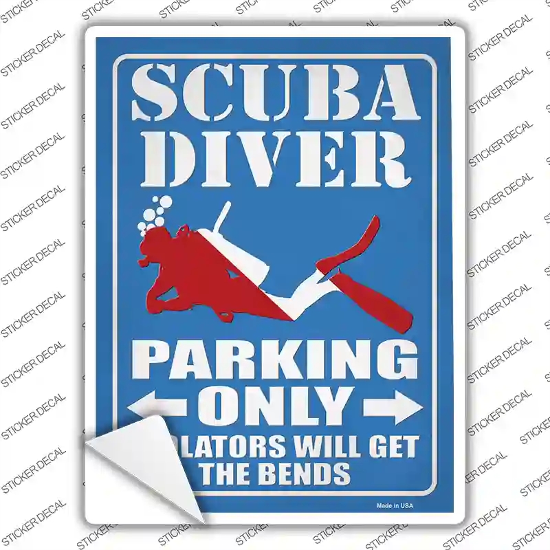 P-4151s-L Scuba Diver Parking Only Novelty Rectangular Sticker Decal, Large