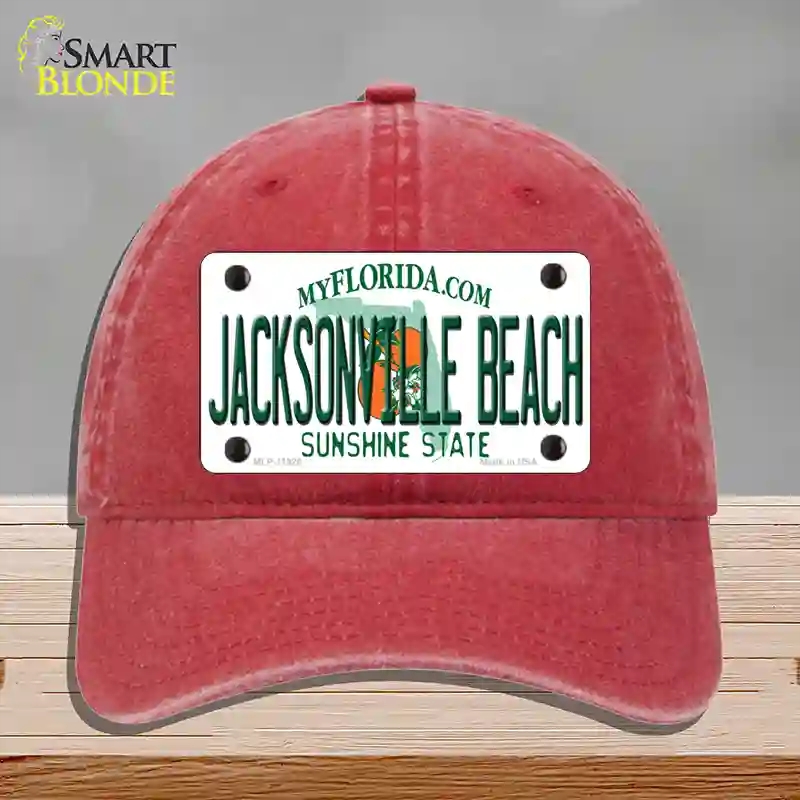 HAT13-MLP-11926 Florida Jacksonville Beach Novelty License Plate Hat, Unconstructed Cotton - Red