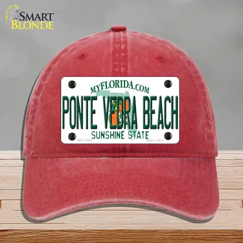 HAT13-MLP-11929 Florida Ponte Vedra Beach Novelty License Plate Hat, Unconstructed Cotton - Red