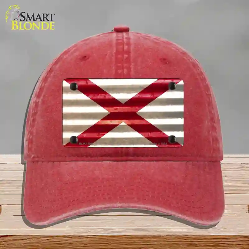 HAT13-MLP-11942 Alabama Corrugated Flag Novelty License Plate Hat, Unconstructed Cotton - Red