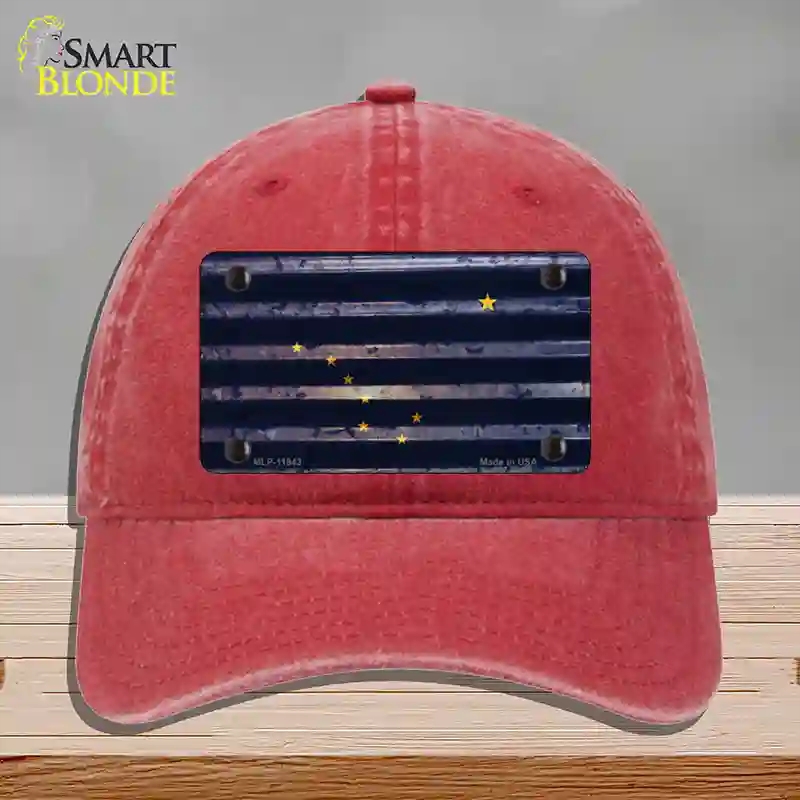 HAT13-MLP-11943 Alaska Corrugated Flag Novelty License Plate Hat, Unconstructed Cotton - Red
