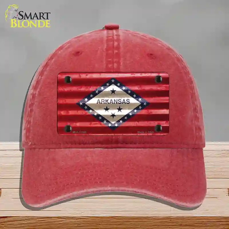 HAT13-MLP-11945 Arkansas Corrugated Flag Novelty License Plate Hat, Unconstructed Cotton - Red
