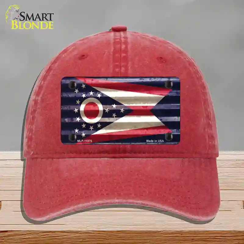 HAT13-MLP-11976 Ohio Corrugated Flag Novelty License Plate Hat, Unconstructed Cotton - Red