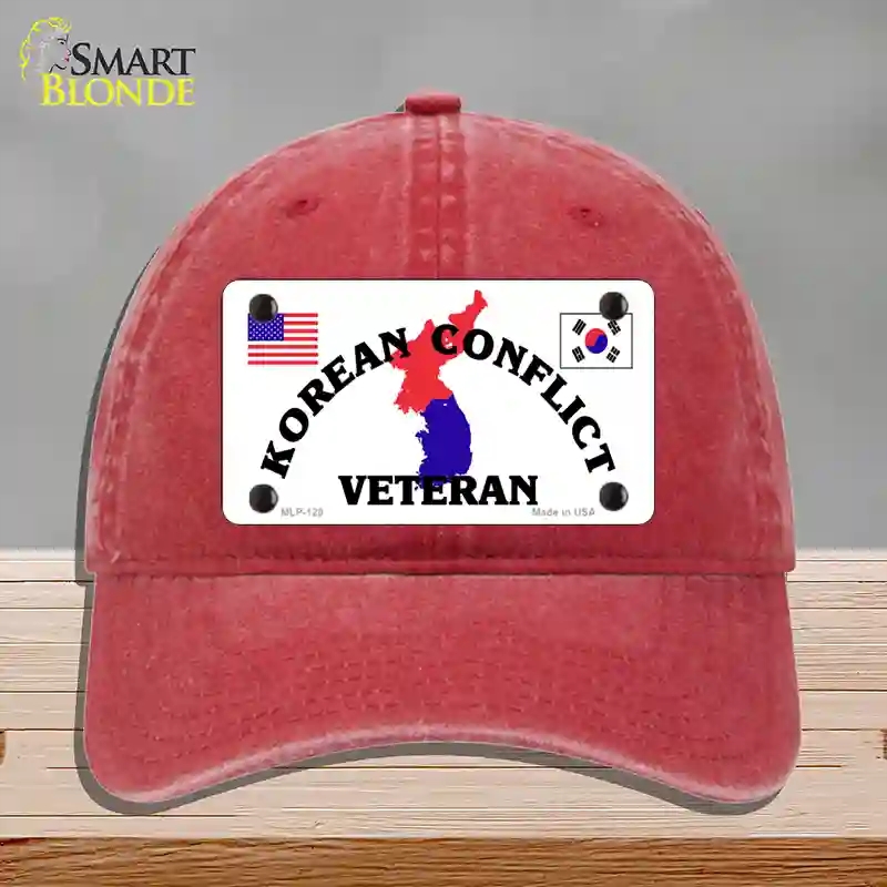 HAT13-MLP-120 Korean Conflict Veteran Novelty License Plate Hat, Unconstructed Cotton - Red