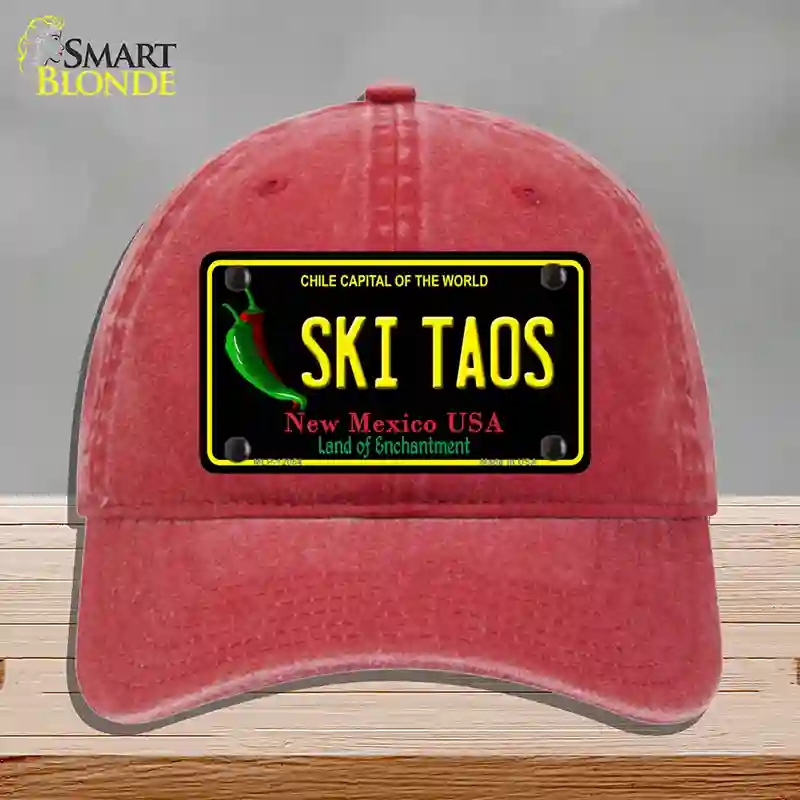 HAT13-MLP-12054 Ski Taos Black   Mexico Novelty License Plate Hat, Unconstructed Cotton - Red