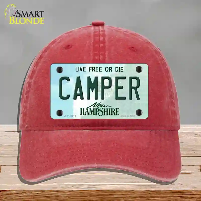 HAT13-MLP-12073 Camper   Hampshire State Novelty License Plate Hat, Unconstructed Cotton - Red