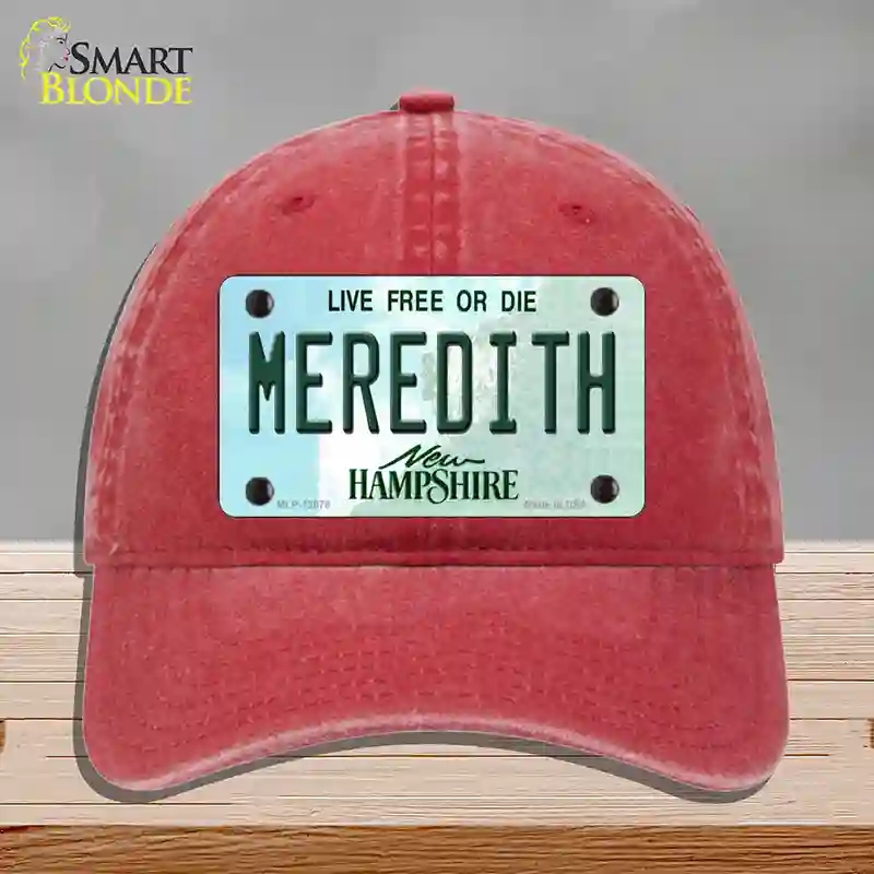 HAT13-MLP-12078 Meredith   Hampshire State Novelty License Plate Hat, Unconstructed Cotton - Red