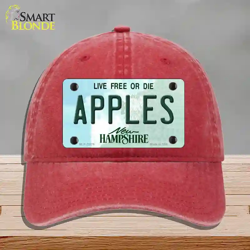 HAT13-MLP-12079 Apples   Hampshire State Novelty License Plate Hat, Unconstructed Cotton - Red