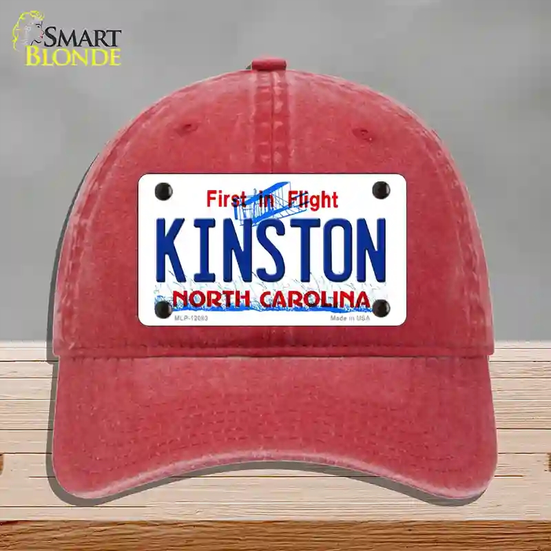 HAT13-MLP-12083 Kinston North Carolina State Novelty License Plate Hat, Unconstructed Cotton - Red