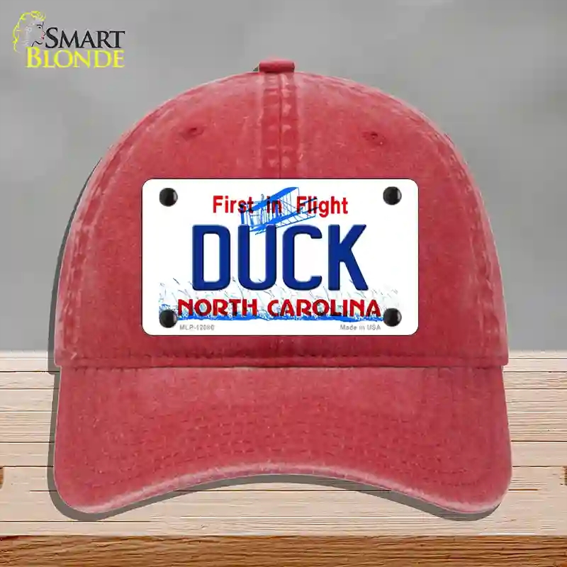 HAT13-MLP-12086 Duck North Carolina State Novelty License Plate Hat, Unconstructed Cotton - Red
